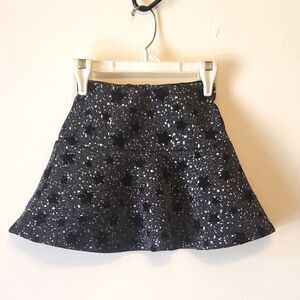 Kidpik Girls Black Velvet Star Flare Knit Skirt Shiny Metallic Silver Sz XS 5/6